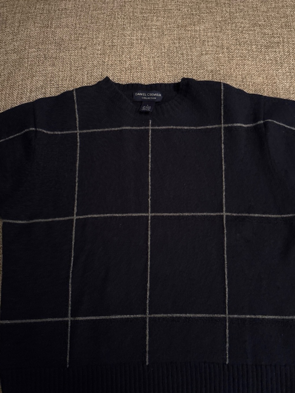Daniel Cremieux Black Crewneck Sweater with Gray Windowpane